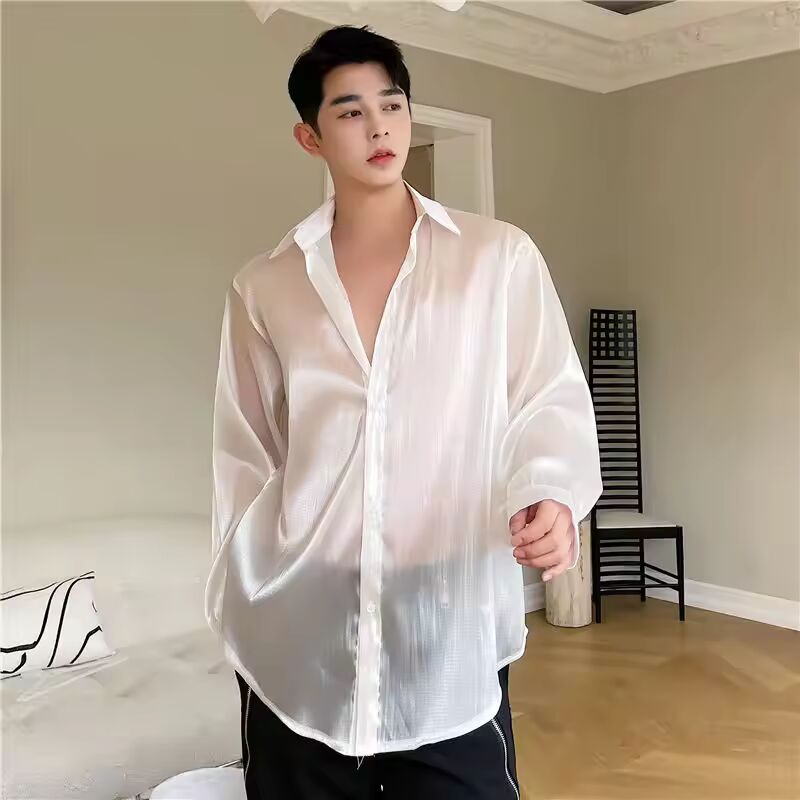 New Summer Tops Handsome Fashionable Shirts Men's Long-sleeved Summer Tulle Tops Versatile Casual Sunscreen Aesthetic Academy