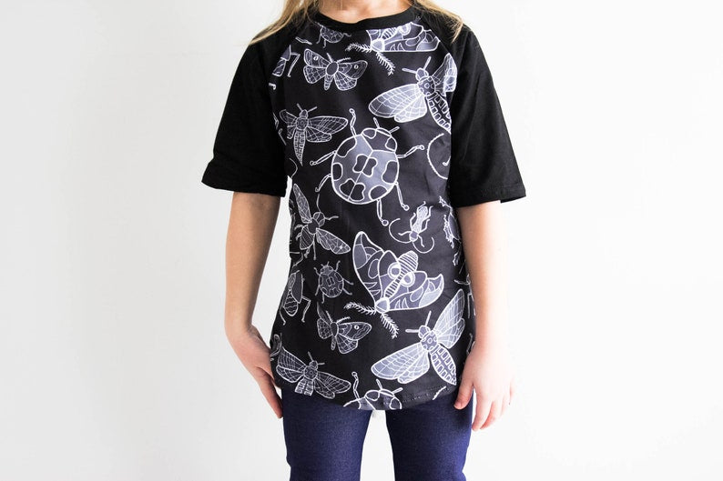 ON SALE! Unisex Black and White Raglan Bug Shirt