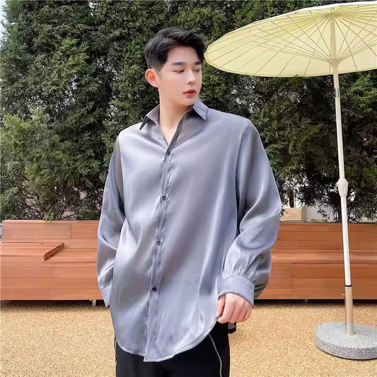 New Summer Tops Handsome Fashionable Shirts Men's Long-sleeved Summer Tulle Tops Versatile Casual Sunscreen Aesthetic Academy