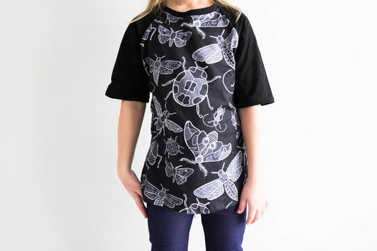 ON SALE! Unisex Black and White Raglan Bug Shirt